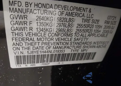 2022 Acura Mdx Technology Package z USA, uszkodzony, nr VIN 5J8YE1H44NL019353